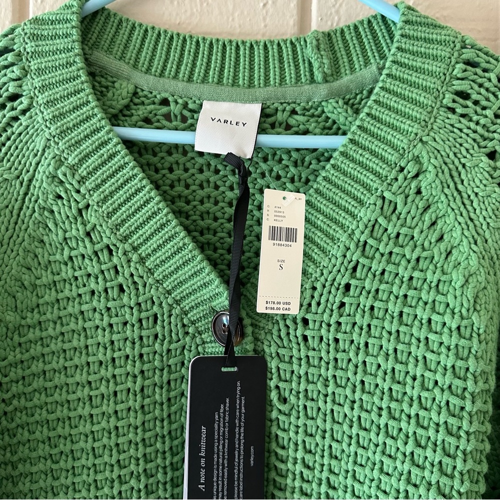 WOW NEW VARLEY GREEN OPEN KNIT BUTTON DOWN/POCKETS CARDIGAN SWEATER S - Picture 3 of 3